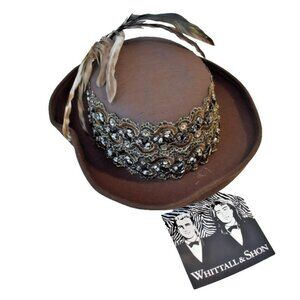 Whittall & Shon Felt Hat Rhinestones and feathers for Church/Kentucky Derby